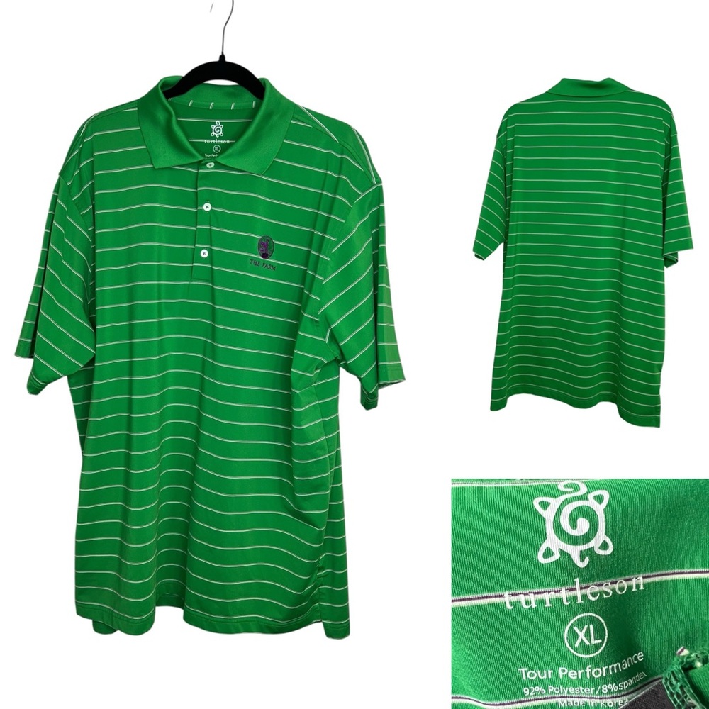 Turtleson golf polo shirt‎ XL tour performance green striped short sleeve